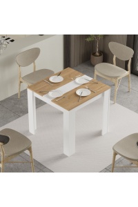 Masă de dining pătrată, 80x80x74 cm, Rattan-Alb, PAL melaminat, UnicUtil - Img 4