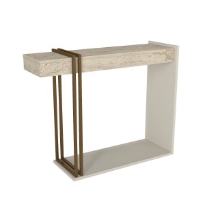 Masă decorativă Desca din pal melaminat finisaj travertin-sandstone, eleganță modernă pentru interior rafinat, 91.8 x 29.6 x 74.2 cm - Img 5