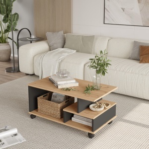 Măsuță de cafea Rattan-Antracit 91x51x40 cm, PAL melaminat — Mina 9, UnicUtilY