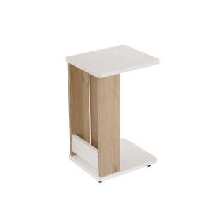 Măsuță laterală tip C cu roți și raft, 42x32x56 cm, Rattan-Alb, UnicUtil - Img 4