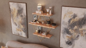 Rafturi perete, Pure Craft, UnicUtil, 60 x 70 x 16 cm, Auriu Maro - Img 8