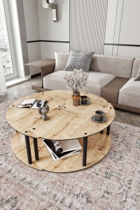 Set de măsuțe de cafea, Yin Yang, UnicUtil, Stejar, Diametru: 70 cm, Înălțime: 38 cm - Img 2