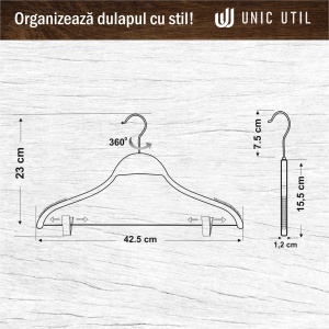 Umeraș din lemn cu clipsuri metalice, Natur, 1 bucata - Img 5