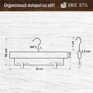 Umeraș din lemn cu clipsuri metalice, pentru pantaloni, Natur, 1 bucata - Img 7