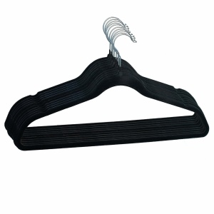 Umeraș din plastic dur acoperit cu catifea, Negru, 1 bucata