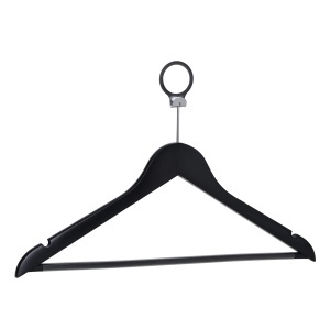 Umeraș Hotel din lemn negru cu cârlig antifurt si bară pentru pantaloni, 1 bucata