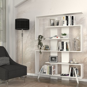 Biblioteca cu Design Modern UnicUtil, 120 x 20 x 162 cm, Alb - Img 3