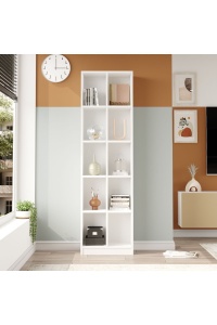 Bibliotecă înaltă cu 10 rafturi, 51.1x25.4x180 cm, Alb, PAL melaminat, UnicUtil