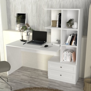 Birou cu dulap pe partea dreaptă, Mantra, UnicUtil, Alb, 155 cm - Img 4