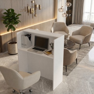 Birou recepție Karibu din pal melaminat, culoare Alb cu iluminare LED, modern și sofisticat, 90 x 40 x 110.3 cm - Img 4