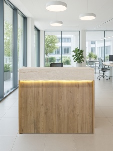 Birou recepție Wilko din pal melaminat travertin cu iluminare LED, eleganță și funcționalitate pentru spații business, 113.6 x 42 x 110.3 cm - Img 3