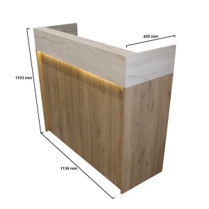 Birou recepție Wilko din pal melaminat travertin cu iluminare LED, eleganță și funcționalitate pentru spații business, 113.6 x 42 x 110.3 cm - Img 2