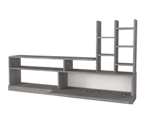 Comoda TV cu Biblioteca UnicUtil, 164 x 25 x 91 cm, Gri Beton, front PAL - Img 7