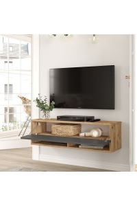 Comodă TV cu uși și raft, 100x31.6x29.6 cm, Pin-Antracit, PAL melaminat, UnicUtil - Img 4