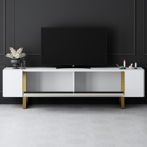 Comoda TV, Yildiz White, UnicUtil, Alb-Auriu, Lățime: 180 cm, Înălțime: 50 cm, Adâncime: 30 cm - Img 3