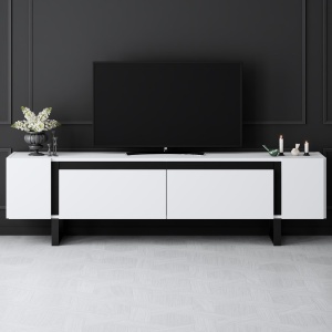 Comoda TV, Yildiz White, UnicUtil, Alb-Negru, Lățime: 180 cm, Înălțime: 50 cm, Adâncime: 30 cm - Img 2