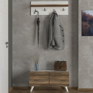 Cuier Multifunctional cu Pantofar, Strike Stand, UnicUtil, 80 x 31.3 x 71 cm, Alb-Maro, UUORG39 - Img 1