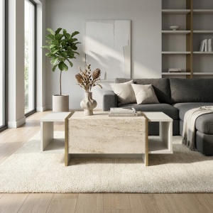 Masa de cafea, Cubic Charm, UnicUtil, 103.8 x 60 x 37.3 cm, Crem - Img 3