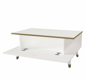 Masa de cafea UnicUtil Luxury Edition cu Sertar Rabatabil, 90 x 60 x 38 cm, Alb-Auriu - Img 9