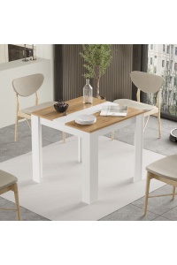 Masă de dining pătrată, 80x80x74 cm, Rattan-Alb, PAL melaminat, UnicUtil