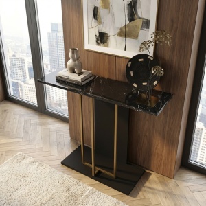 Masă decorativă Brandy din pal melaminat finisaj Black Marble – rafinament pentru decor contemporan, 90 x 29.6 x 76.8 cm - Img 4