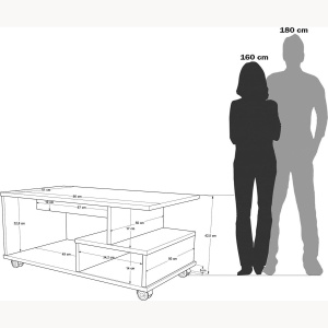 Măsuță de cafea cu roți, Mina 9, UnicUtil, 91 x 51 x 40 cm, Rattan-Alb - Img 2