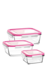Set 3 caserole sticla, UnicUtil, Sturdy Elegant, Transparent, ROZ - Img 2