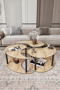 Set de măsuțe de cafea, Yin Yang, UnicUtil, Stejar, Diametru: 70 cm, Înălțime: 38 cm