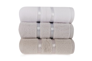 Set prosoape de mana 3 bucati, Classic Style, UnicUtil, Alb, Albastru Deschis, Maro Deschis - Img 2