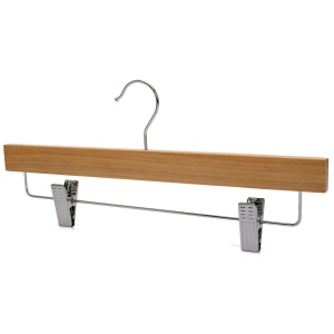 Umeraș din lemn cu clipsuri metalice, pentru pantaloni, Natur, 1 bucata - Img 5