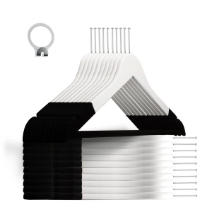Umeraș Hotel din lemn cu antifurt, margini de catifea si design classic, Alb-Negru, 1 bucata