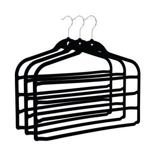Umeraș organizator pentru pantaloni, din plastic dur acoperit cu catifea anti-alunecare, Negru, 1 bucata - Img 2