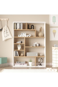 Bibliotecă, 90x22x123.6 cm, Rattan-Alb, PAL melaminat, UnicUtil