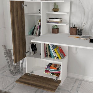 Birou, Edge Design, UnicUtil, 149.5 x 60 x 120 cm, Alb și Maro - Img 7