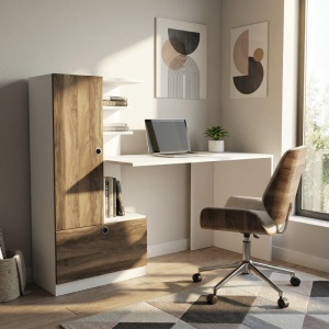 Birou, Edge Design, UnicUtil, 149.5 x 60 x 120 cm, Alb și Maro