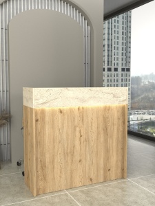 Birou recepție Wilko din pal melaminat travertin cu iluminare LED – eleganță și funcționalitate pentru spații business, 113.6 x 42 x 110.3 cm, UUORG69 - Img 3