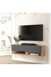 Comodă TV cu uși și raft, 100x31.6x29.6 cm, Pin-Antracit, PAL melaminat, UnicUtil