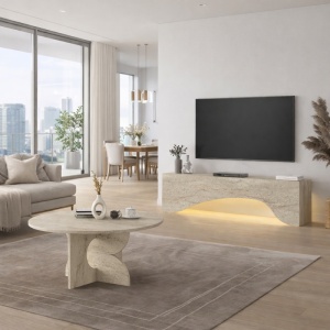 Comodă TV, Mara LED Traverten, UnicUtil, Travertin, 150 cm - Img 5