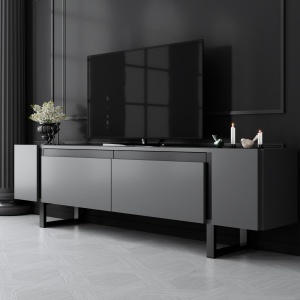 Comoda TV, Yildiz Anthracite, UnicUtil, Antracit-Negru, Lățime: 180 cm, Înălțime: 50 cm, Adâncime: 30 cm