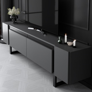 Comoda TV, Yildiz Anthracite, UnicUtil, Antracit-Negru, Lățime: 180 cm, Înălțime: 50 cm, Adâncime: 30 cm - Img 4