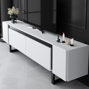 Comoda TV, Yildiz White, UnicUtil, Alb-Negru, Lățime: 180 cm, Înălțime: 50 cm, Adâncime: 30 cm - Img 4