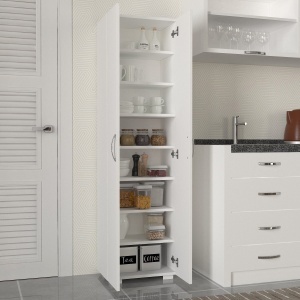 Dulap de bucătărie din pal melaminat Abel, alb, design modern și funcțional pentru organizare eficientă, 48.6 x 31.4 x 173 cm - Img 3