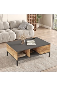 Măsuță de cafea cu picioare metalice, 90x60x33.1 cm, Pin-Antracit, UnicUtil - Img 2