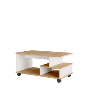 Măsuță de cafea cu roți, compartimente și raft, 91x51x40 cm, Rattan-Alb, UnicUtil - Img 4