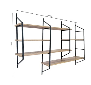 Rafturi perete, Rustic Edge, UnicUtil, 180 x 120 x 28 cm, Negru Pin - Img 7