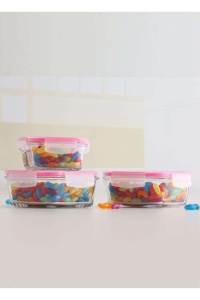 Set 3 caserole sticla, UnicUtil, Sturdy Elegant, Transparent, ROZ - Img 3