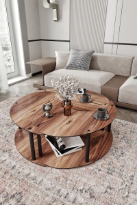 Set de măsuțe de cafea, Yin Yang, UnicUtil, Nuc, Diametru: 70 cm, Înălțime: 38 cm - Img 2