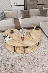 Set de măsuțe de cafea, Yin Yang, UnicUtil, Stejar, Diametru: 70 cm, Înălțime: 38 cm - Img 4