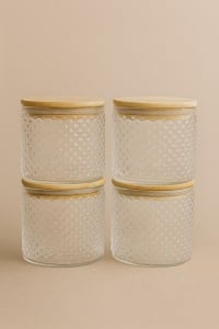 Set recipiente depozitare din sticla cu capac din bambus, 4 x 375 ml - Img 2
