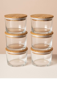 Set recipiente depozitare din sticla cu capac din bambus, 6 x 220 ml